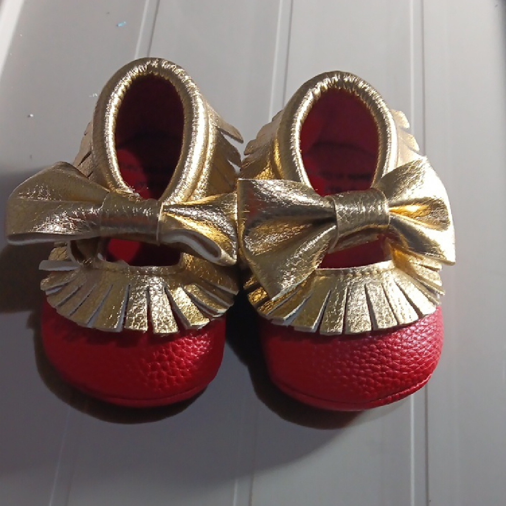 Gold and Red Kids Shoes with Bow